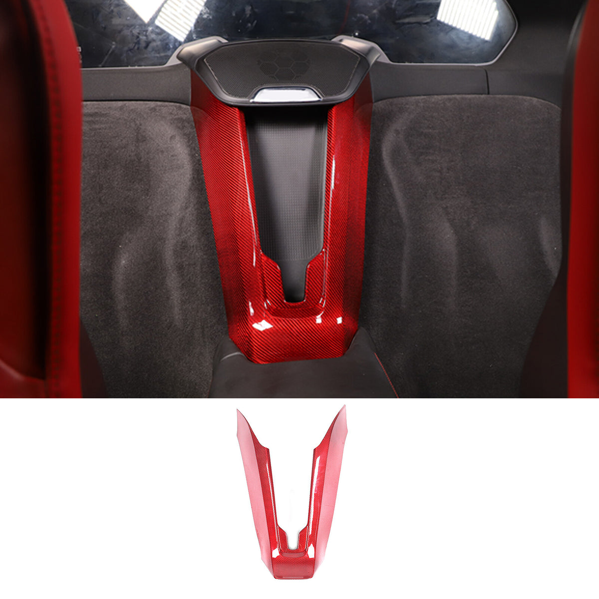 Red Real Carbon Fiber Waterfall Console Wireless Charger Trim For Corvette C8 US 6