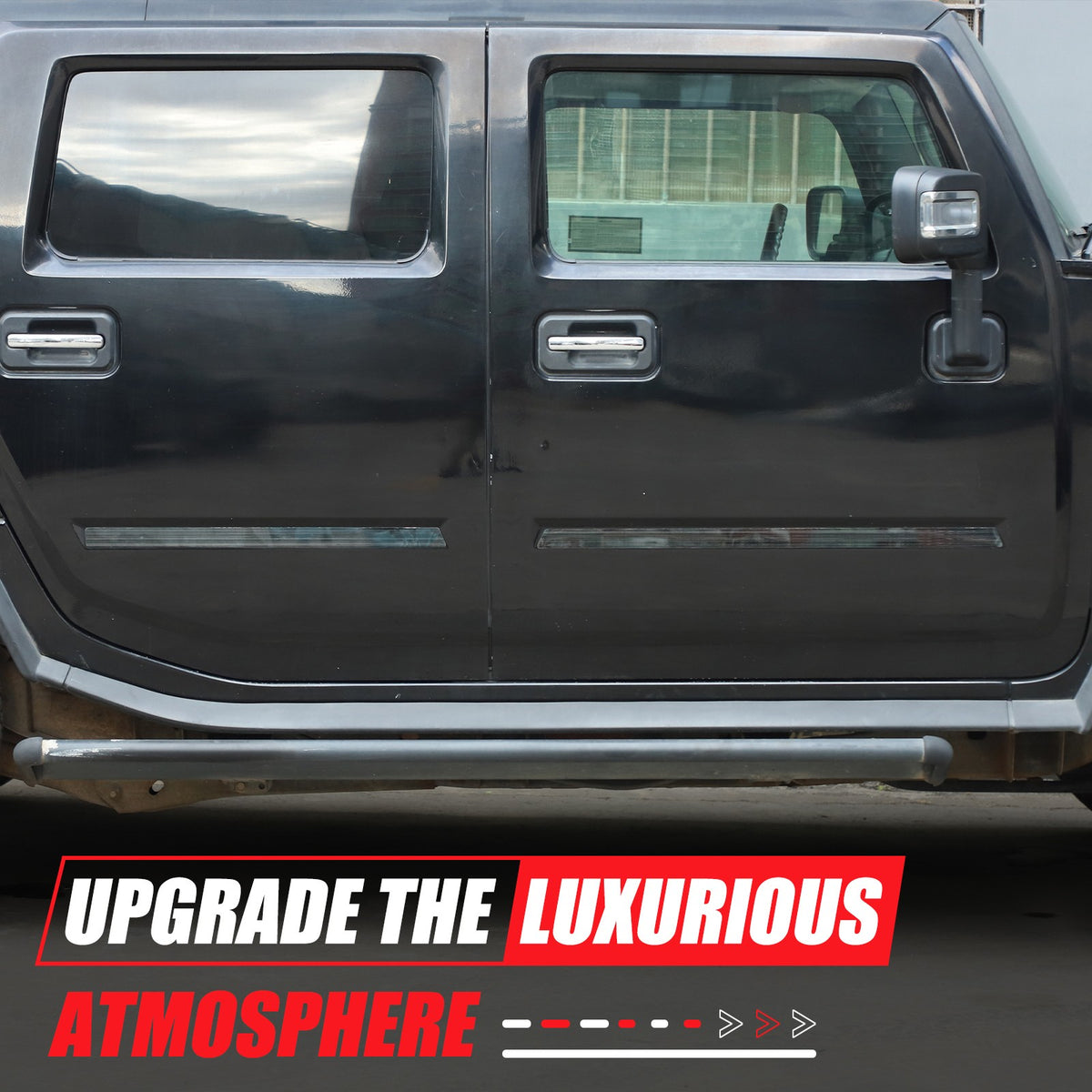 Black Titanium Stainless Steel Body Molding Trim Strips For Hummer H2 2003‑2009 22
