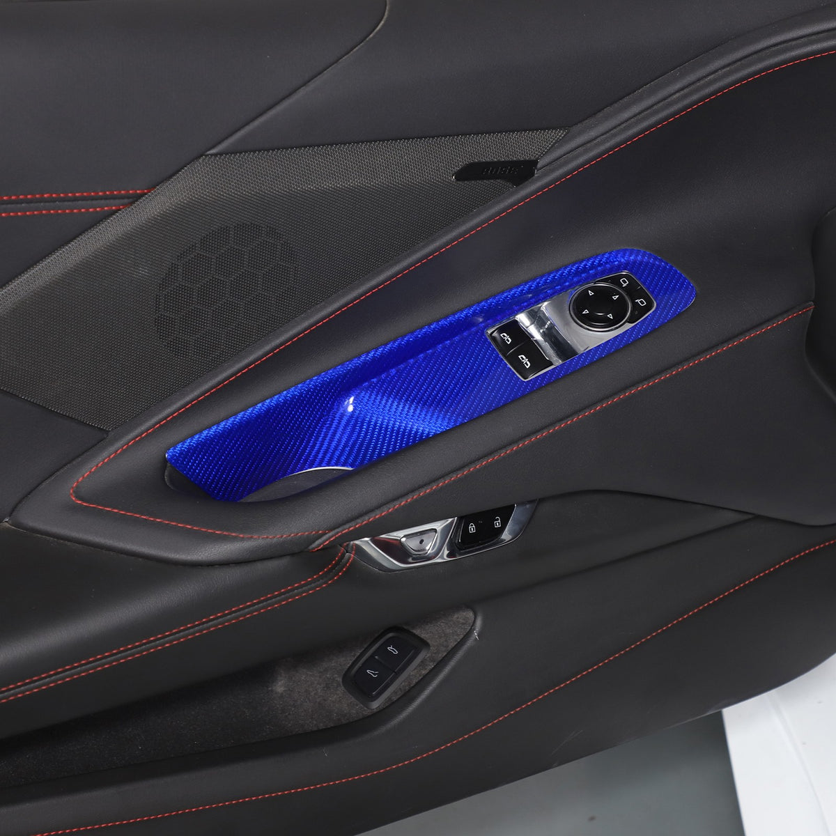 Blue Real Carbon Fiber Window Lift Switch Trim For Corvette C8 Coupe 20+ US 13