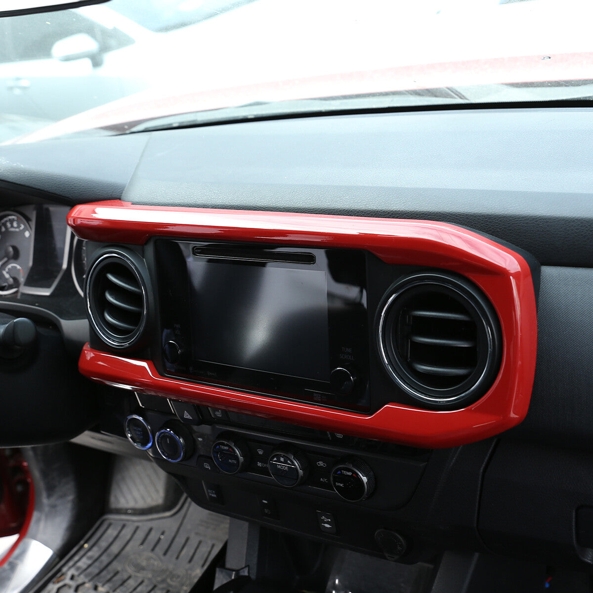Red ABS Central Control Dashboard Decorative Cover For Toyota Tacoma 2016-2023 3