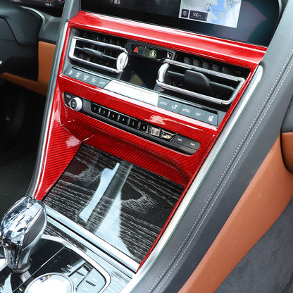 Red Carbon Fiber Interior CD Panel Decor Cover Trim For BMW 8 Series 2019-22 10