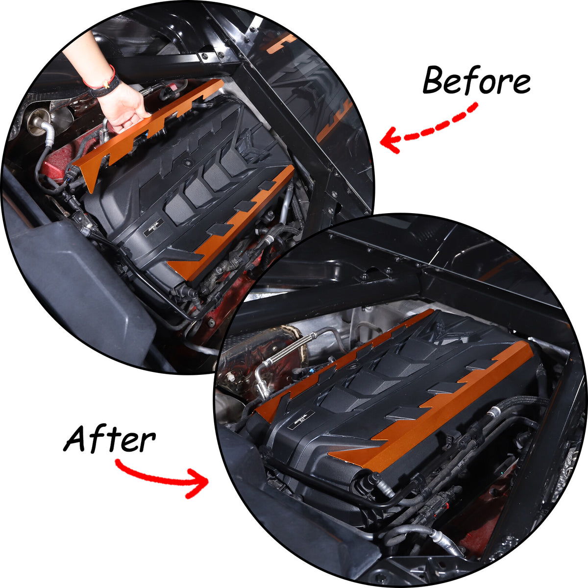 Orange Aluminum Engine Bay Engine Side Cover Plate Trim For Corvette C8 2020-26 15