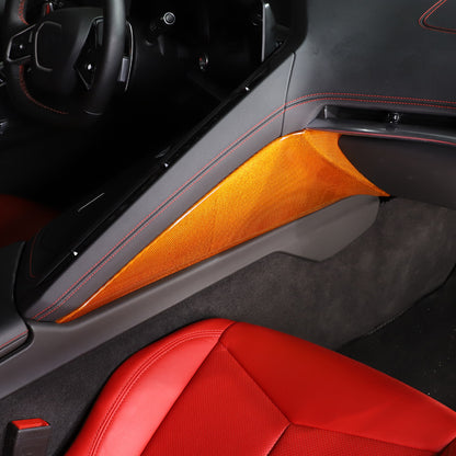 Yellow Carbon Fiber Center Console Side Panel Trim Cover For 2020-25 Corvette C8 4