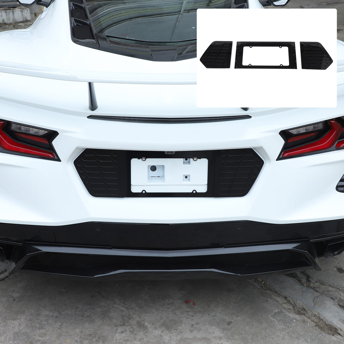 Glossy Black Alloy Rear License Plate Filler Panel Trim for Corvette C8 2020+ 8