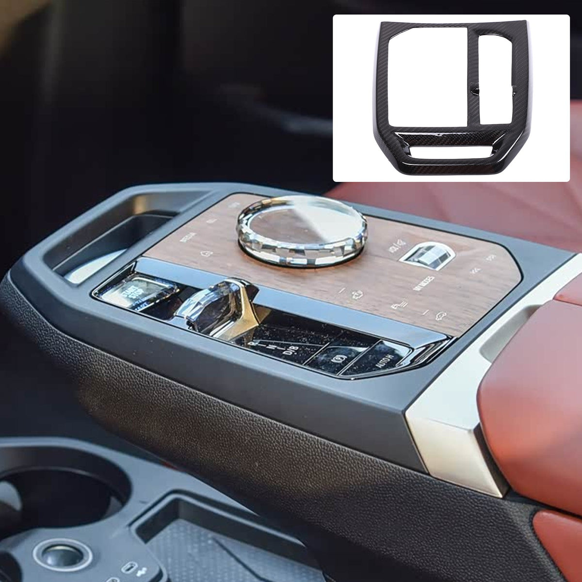 Real Carbon Fiber Center Console Gear Shift Frame Trim For BMW iX I20 2022-2024 9