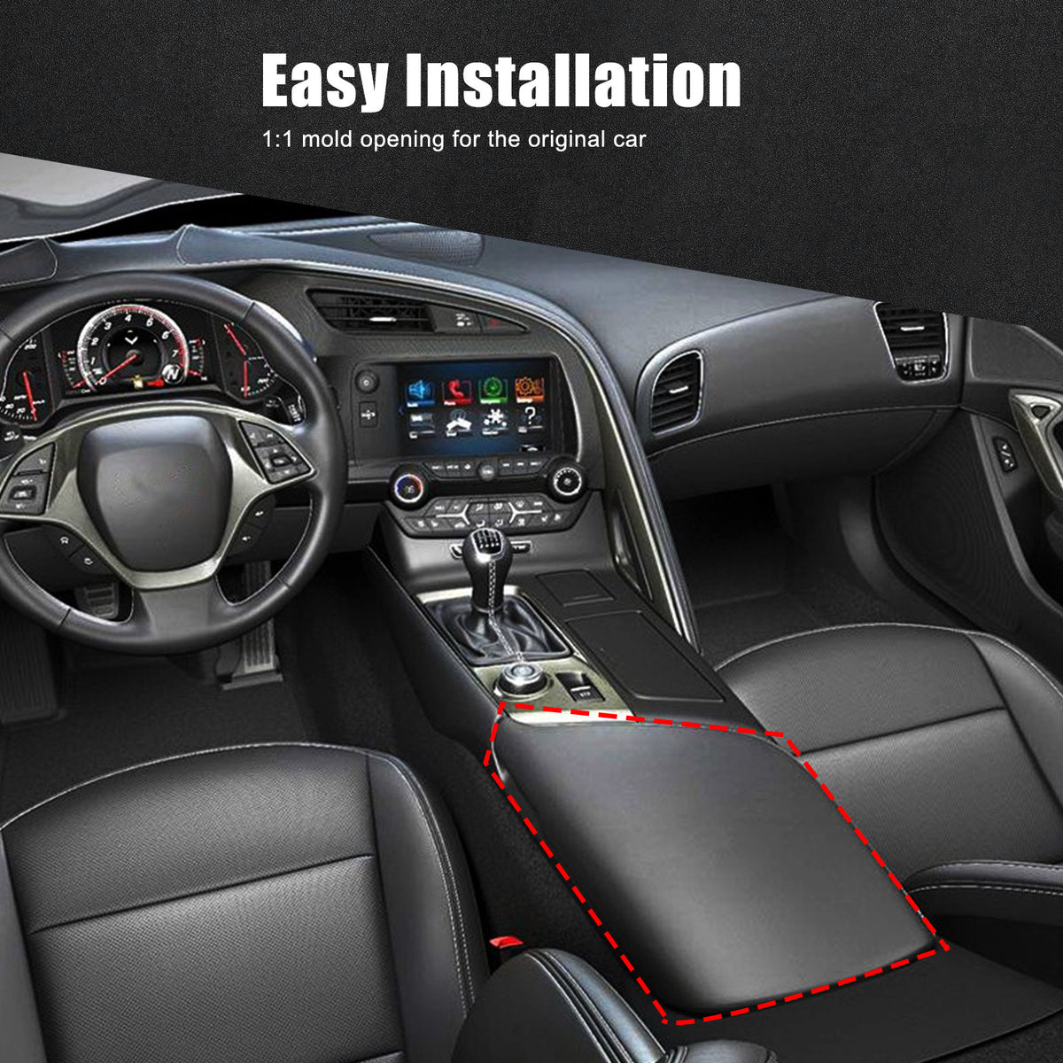 Red Real Carbon Fiber Center Console Armrest Box Cover Trim For Corvette C7 14+ 20