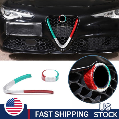Tricolor Real Carbon Fiber Grille V-Shaped Trim For Alfa Romeo Giulia 2017+ US 1