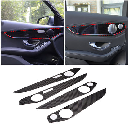 Real Carbon Fiber Interior Door Panel Trim For Benz C GLC Class W205 2014-20 1