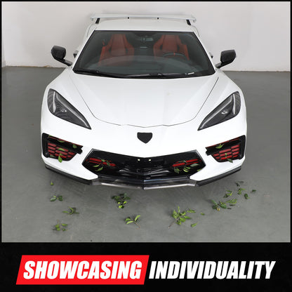 Red Steel Front Bumper Grille Mesh Screen Insect Guard For Corvette C8 2020 US 14