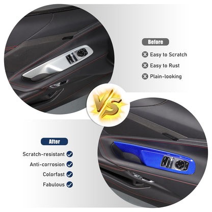 Blue Real Carbon Fiber Window Lift Switch Trim For Corvette C8 Coupe 20+ US 23