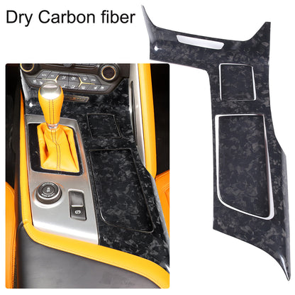 Forged Carbon Center Water Cup Holder Panel Trim Cover For Corvette C7 2014-2019 1