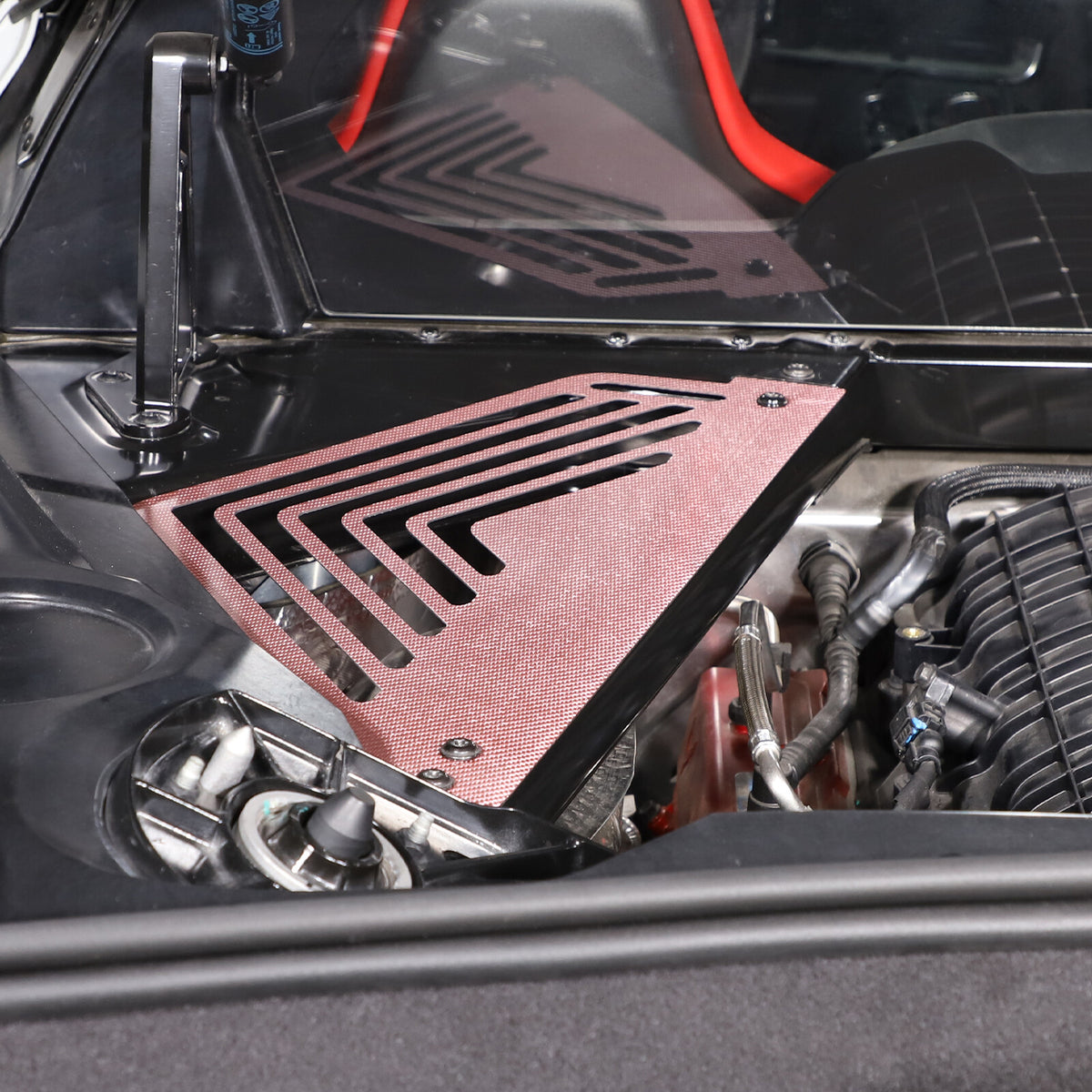 Pink Real Carbon fiber Engine Bay Side Panel Cover Overlay For Corvette C8 Coupe 5