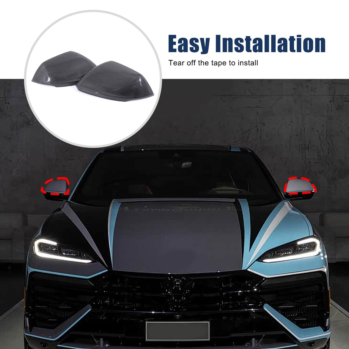 Real Carbon Fiber Exterior Side Mirror Trim For Lamborghini URUS 2018-24 US 14