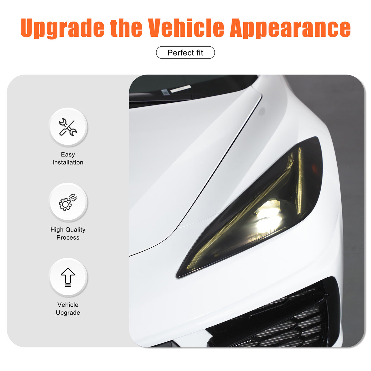 Transparent Gray Smoked Front Headlight Blackout Cover Trim For Corvette C8 20+ 24