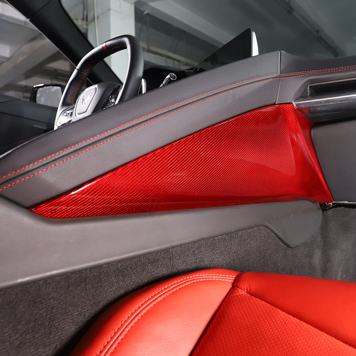 Red Real Carbon Fiber Center Console Side Knee Pad Trim For Corvette C8 2020-25 2