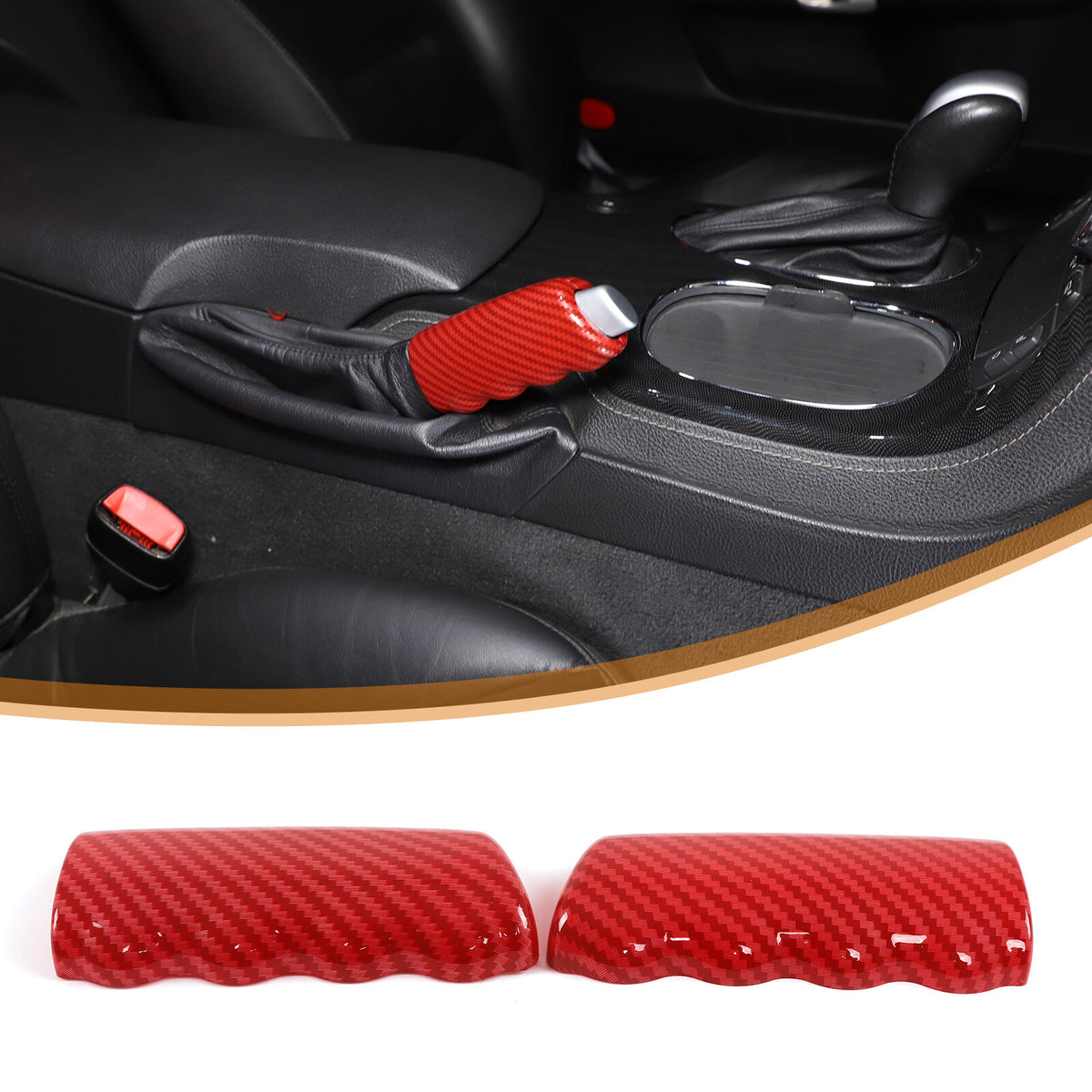 Red Carbon Fiber ABS Parking Brake Lever Sleeve Trim For Corvette C6 2005-2013 17