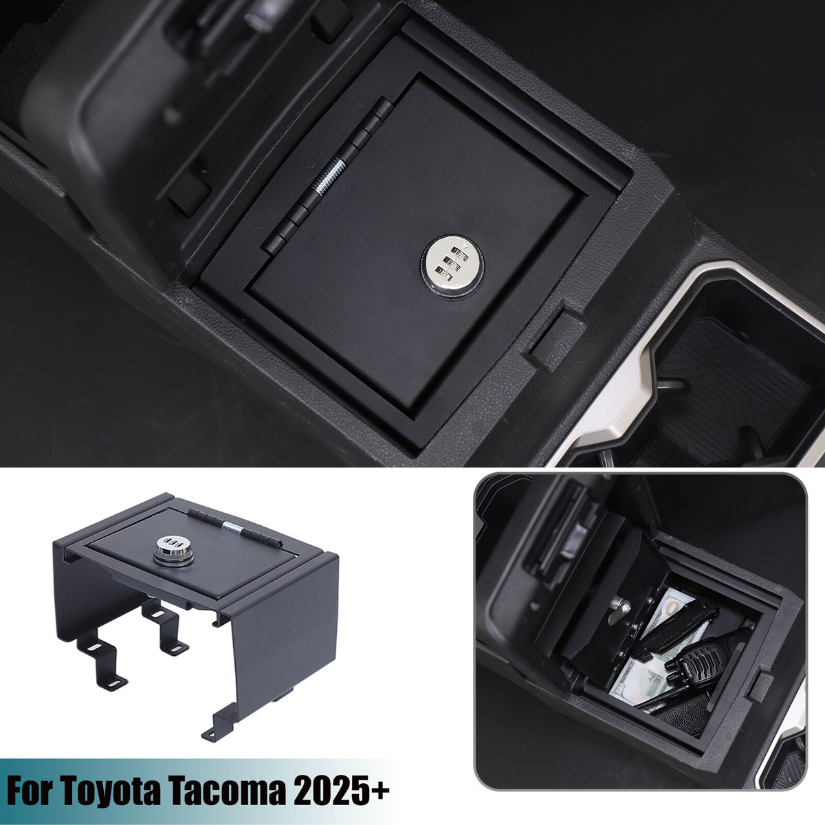 Steel Center Console Safe GUN Storage Lock Box TRAY For Toyota Tacoma 24+ US 1