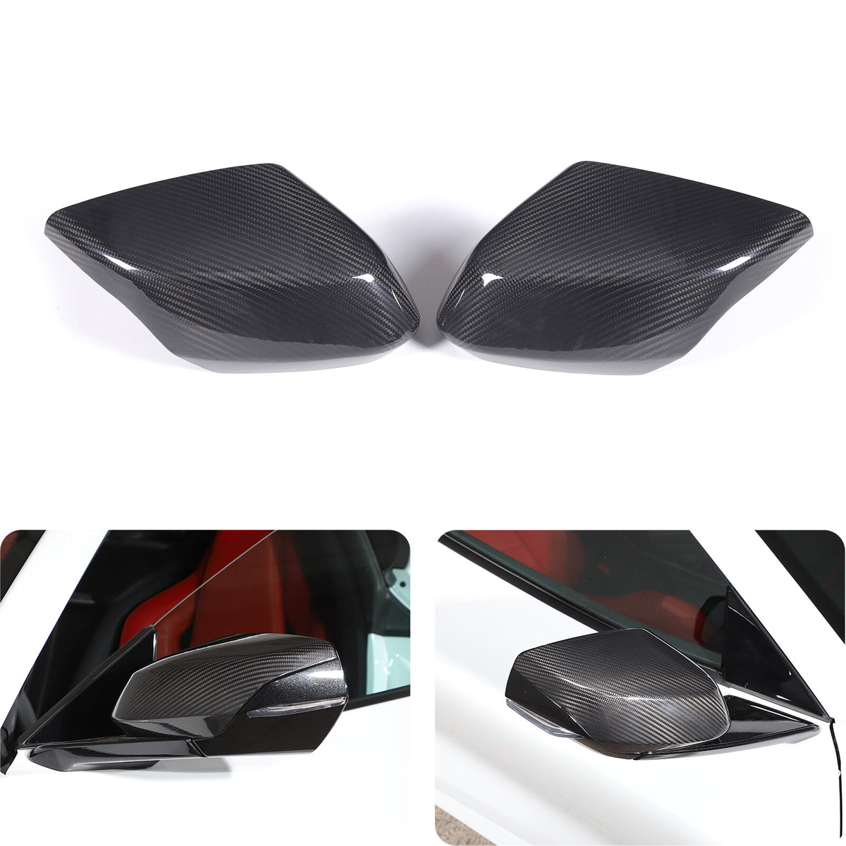 Real Carbon Fiber Side Rearview Mirror Cover Trim for Corvette C8 Stingray 20-26 3