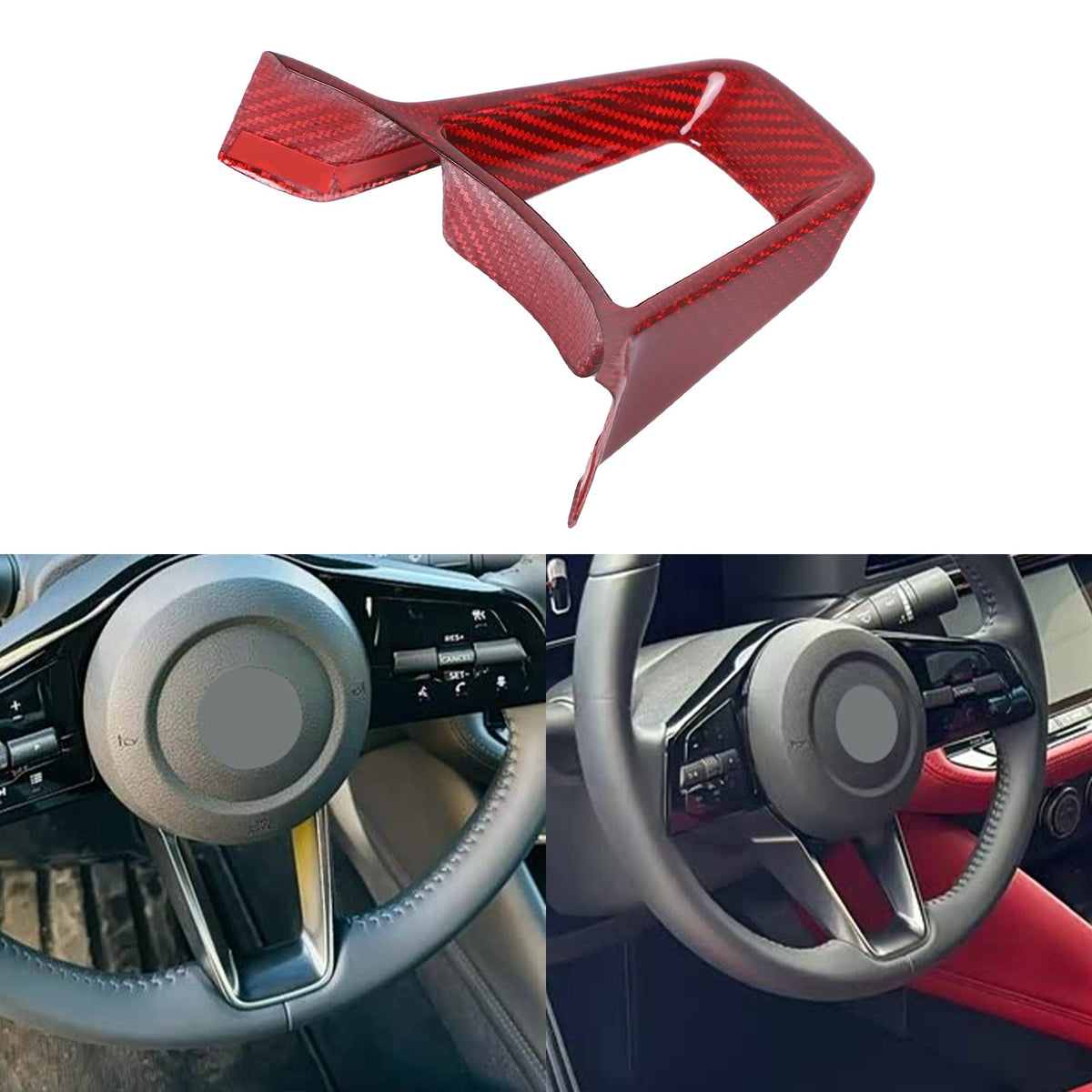 Red Real Carbon Fiber Steering Wheel U-Shape Base Trim For Nissan 400Z Z34 14