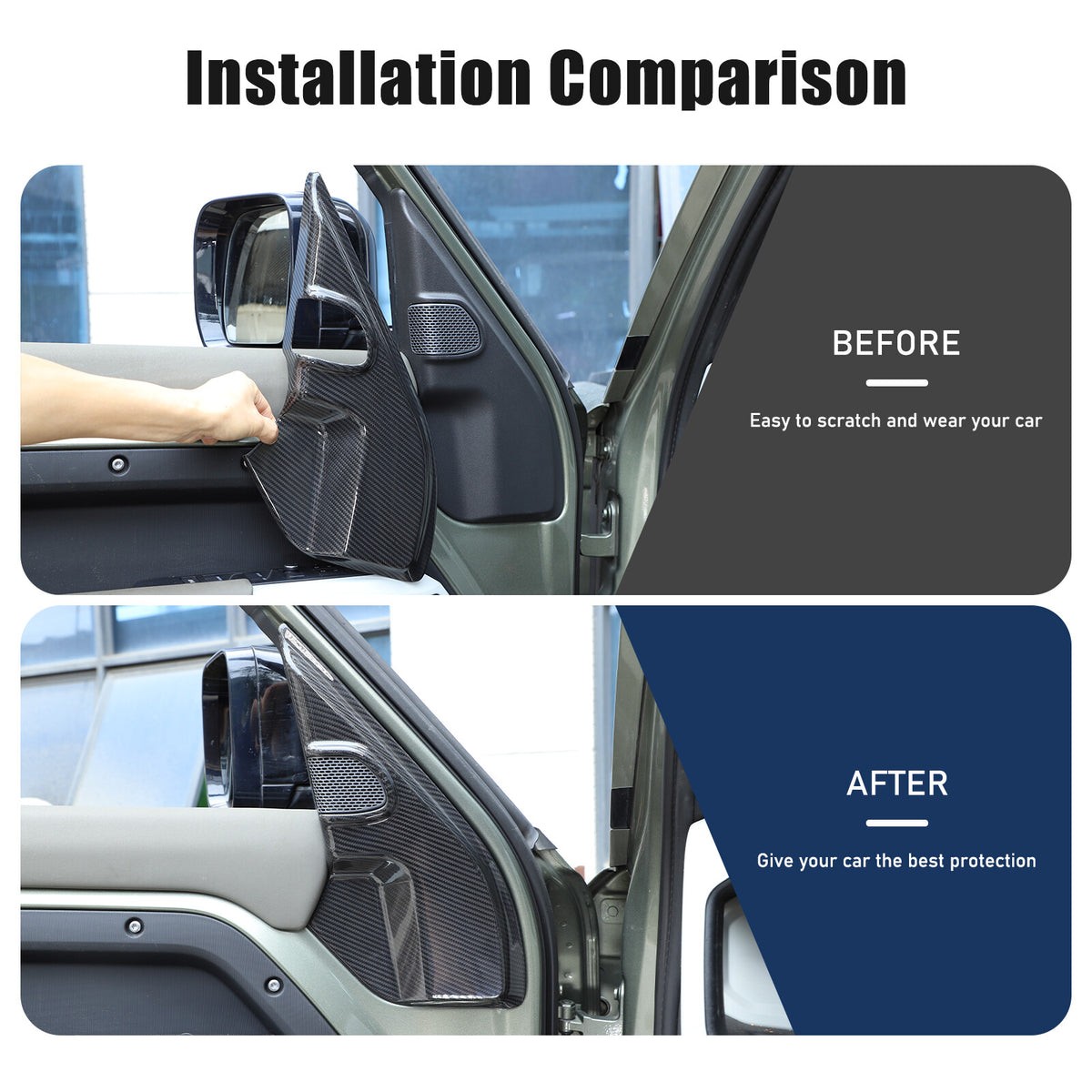 Real Carbon Fiber A pillar Door Speaker Trim Cover For Land Rover Defender 20-24 10
