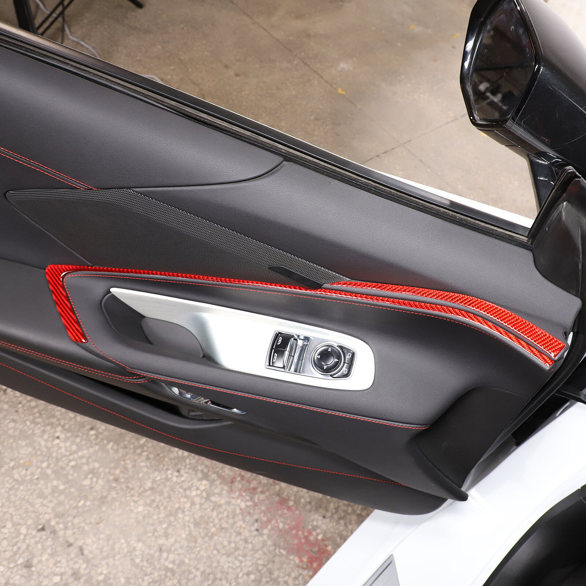 Red Soft Carbon Fiber Interior Decor Trim Kit Cover Set For Corvette C8 20-25 210