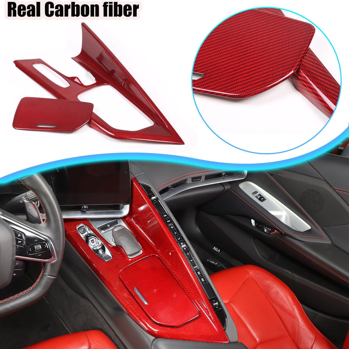 Red Real Carbon Fiber Interior Full Decor Cover Trim Kit for Corvette C8 2020-25 - Variants 21-25 21
