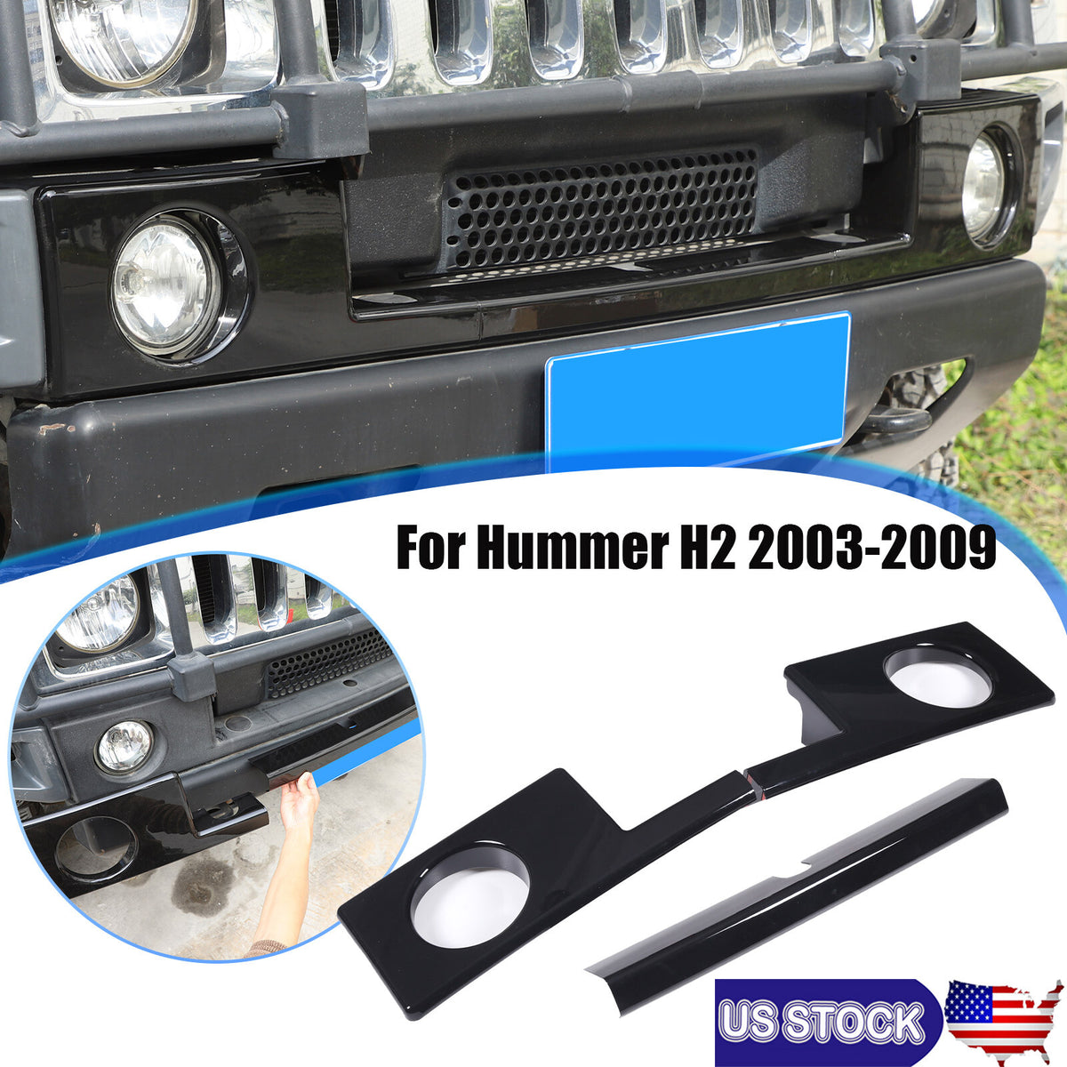 Glossy Piano Black Front Bumper Exterior Trim Cover Set For Hummer H2 2003-2009 - Styles 6-10 26