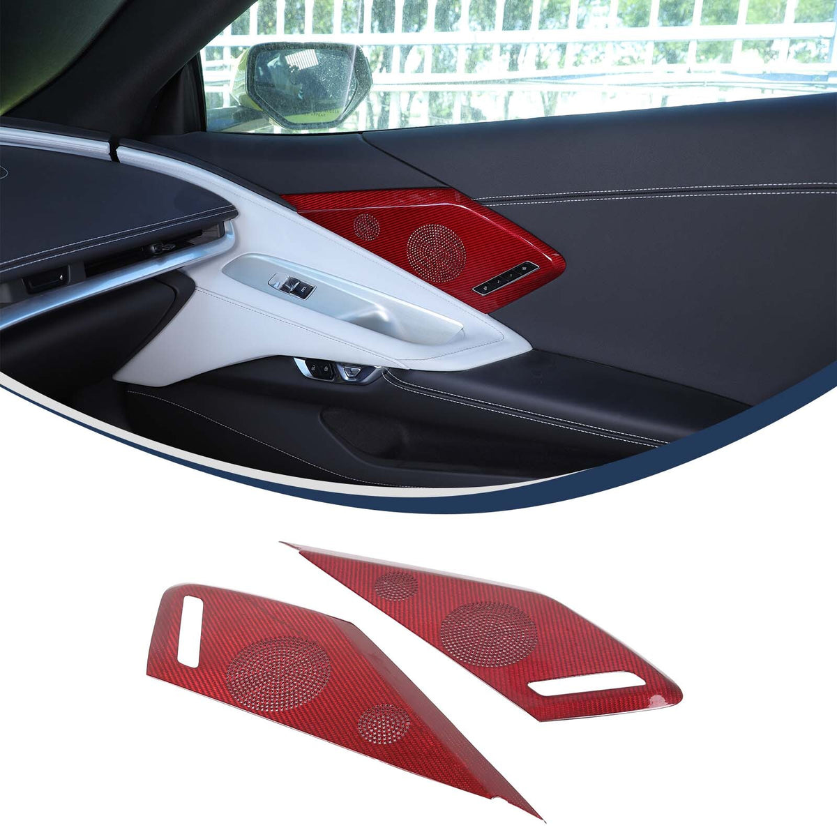 Red Carbon Door Sound Speaker Cover Trim For Corvette C8 2020 2021 2026 2026 23