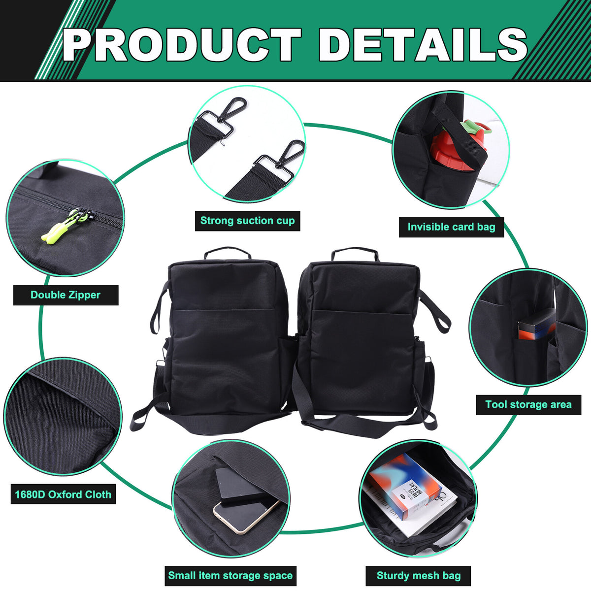 Black Underseat Organizer Tool Pockets Storage Bag for Nissan Titan 2016-2023 18