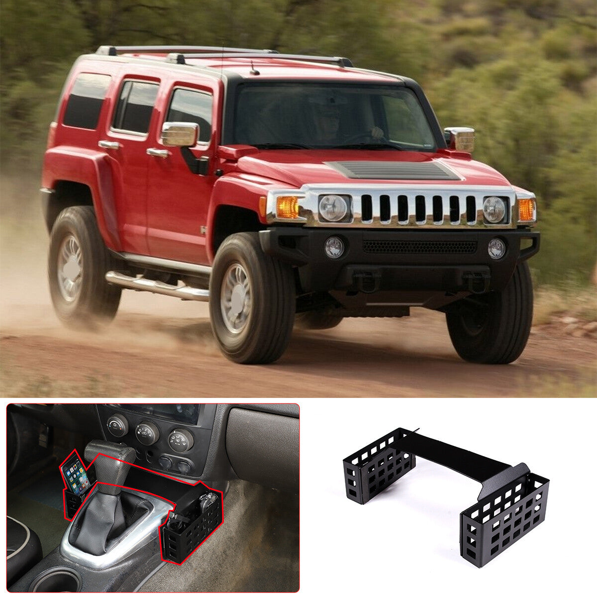 Black Interior Gear Shift Storage Box Two Baskets Trim For Hummer H3 05-07 8