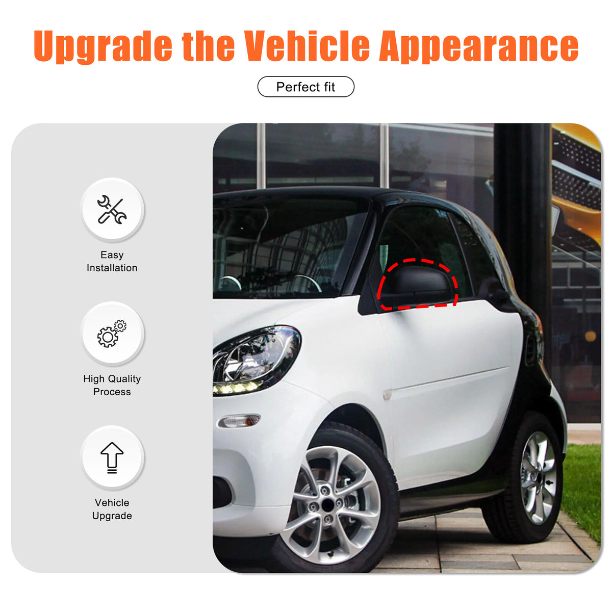 White ABS Exterior Rearview Mirror Cover For Mercedes Benz Smart 2009-2015 17