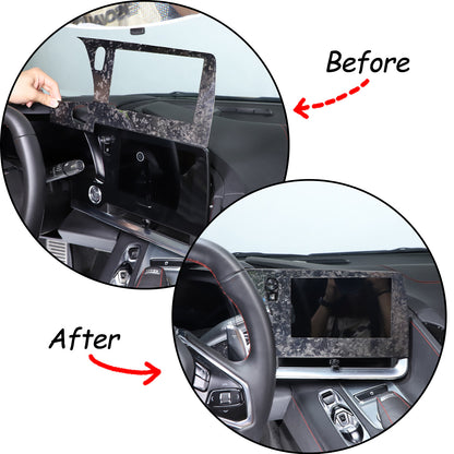 Forged Real Carbon Fiber Dashboard Navigation Srceen Frame Trim For Corvette C8 22