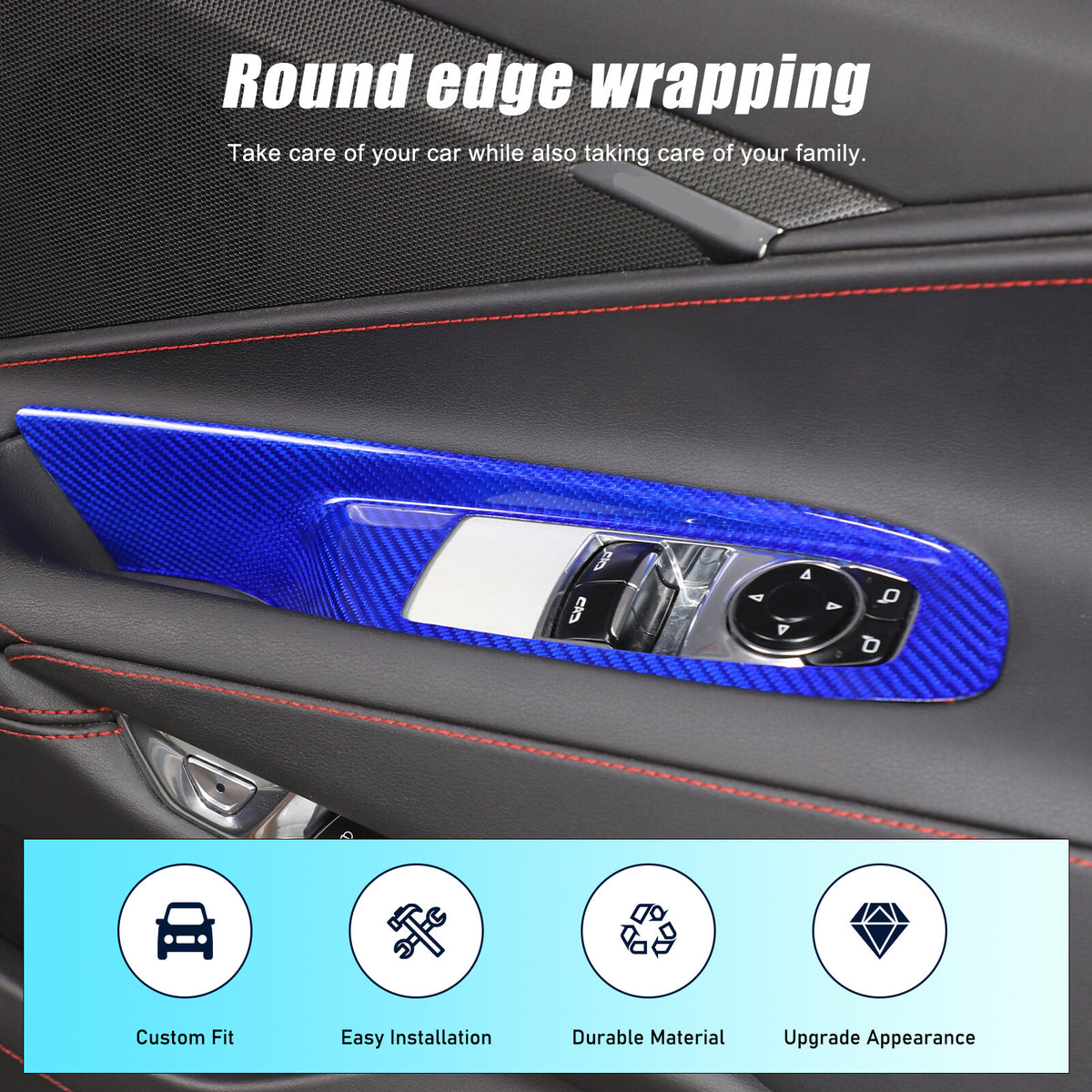 Blue Real Carbon Fiber Window Lift Switch Trim For Corvette C8 Convertible 20-26 10