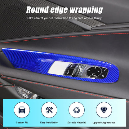 Blue Real Carbon Fiber Window Lift Switch Trim For Corvette C8 Convertible 20-26 10