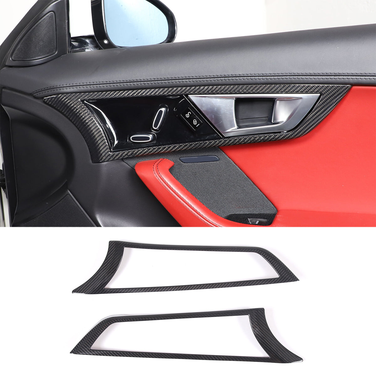 Real Carbon Fiber Inner Door Handle Frame Cover Trim For Jaguar F-TYPE 2013-2024 2