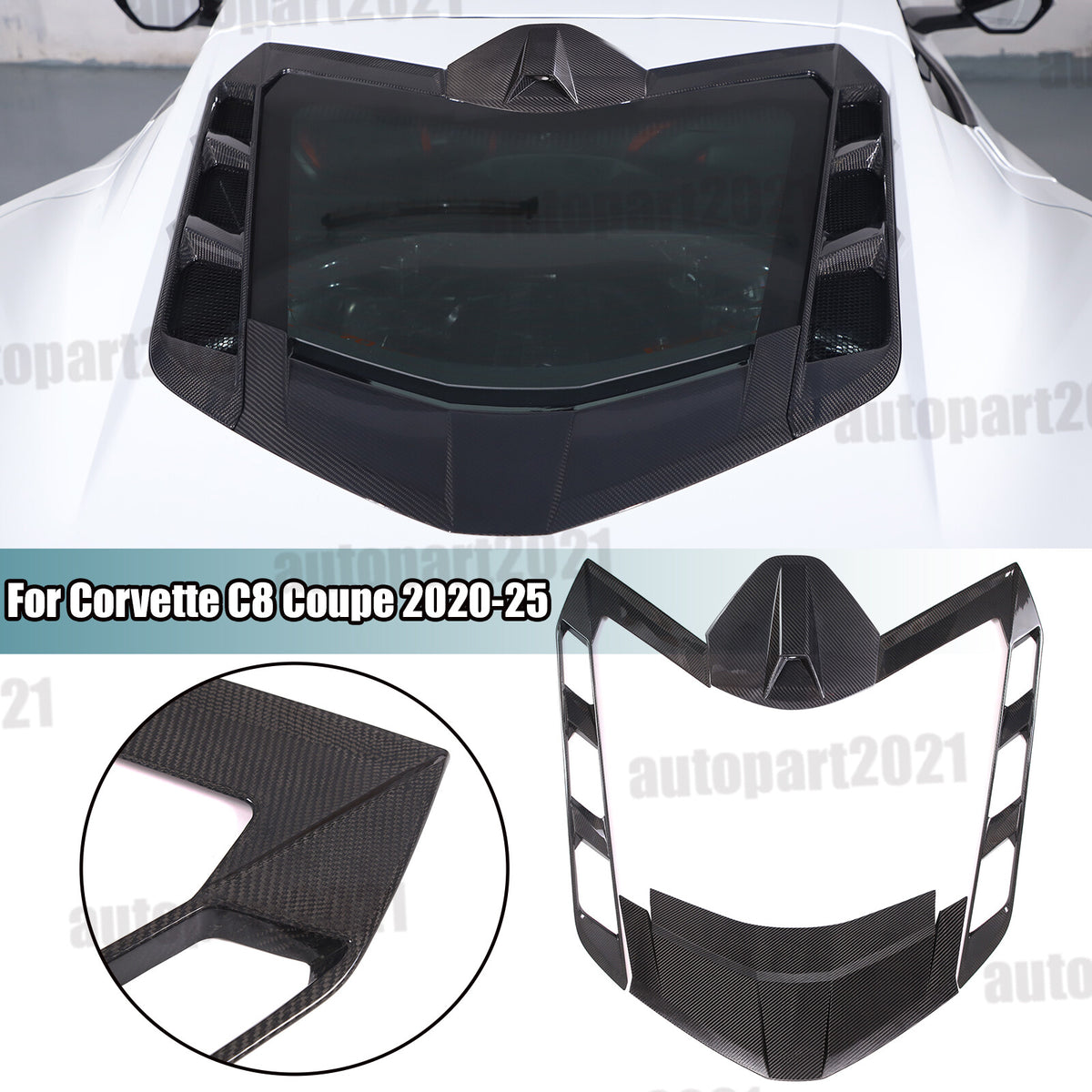 Real Carbon Fiber Rear Window Lower Trim Cover Set For 2020-26 C8 Corvette Coupe 37