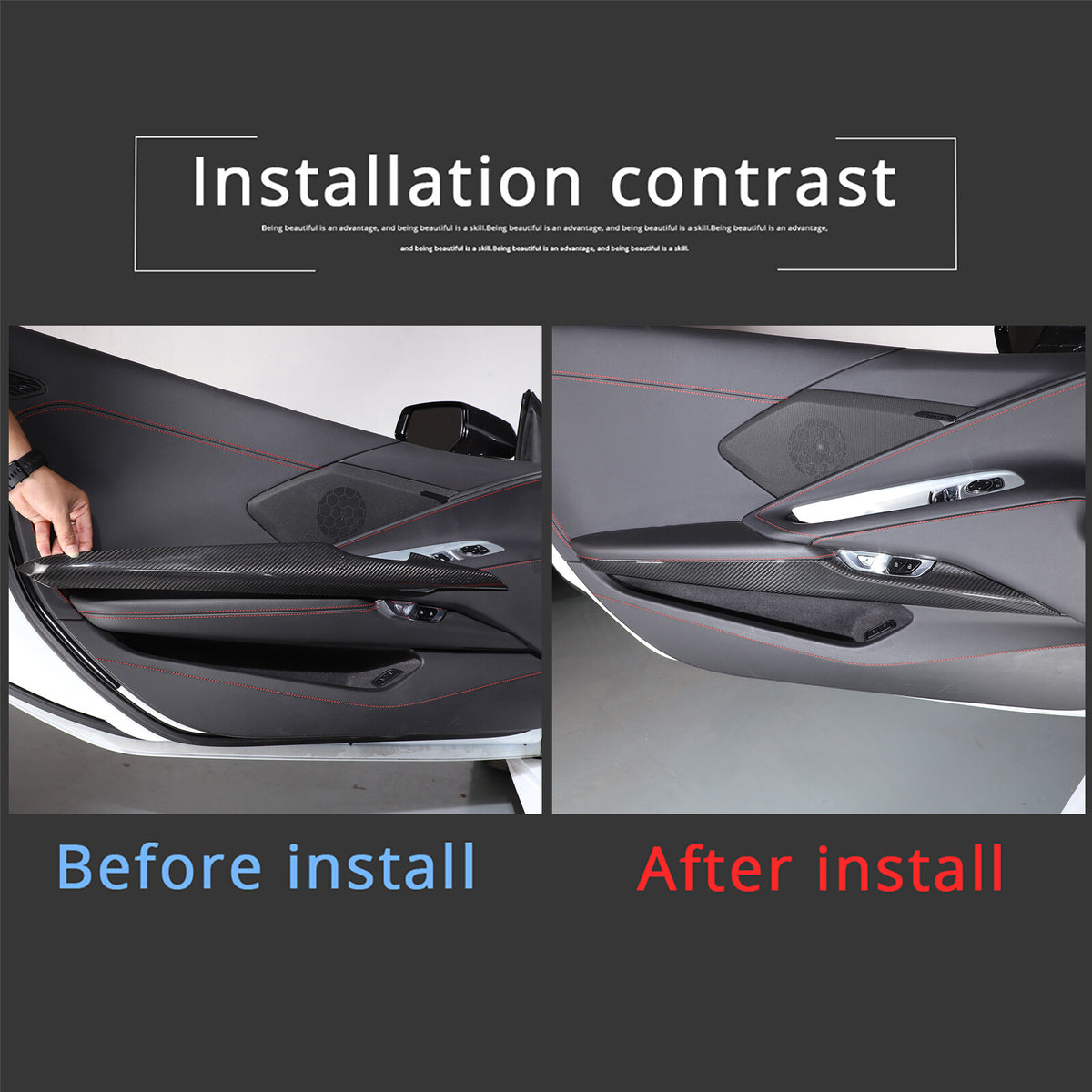 Real Carbon fiber Interior Inner Door Panel Cover Trim for Corvette C8 20-26 US 14