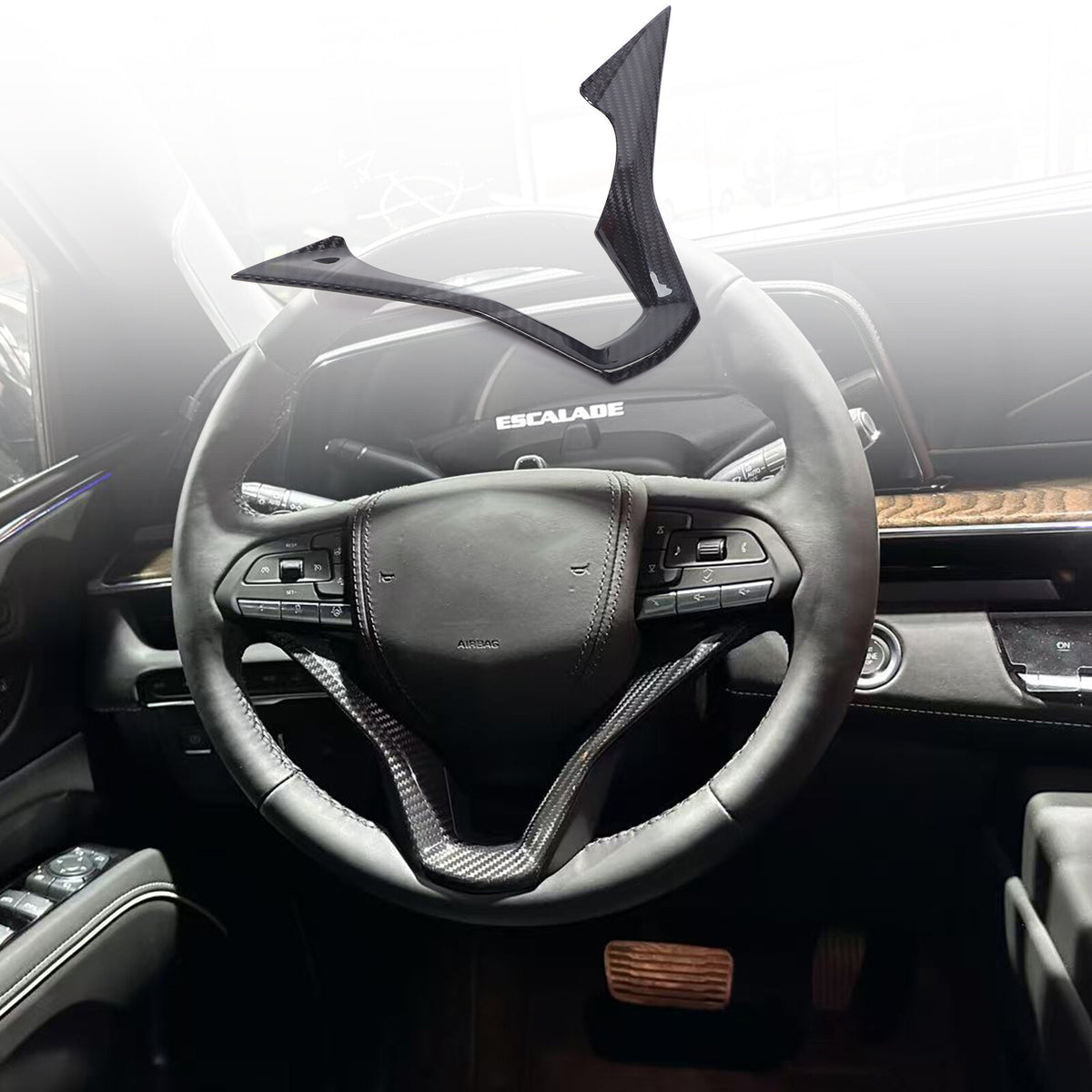 Real Carbon Fiber Interior Steering Wheel Cover Trim For Cadillac Escalade 21-24 12