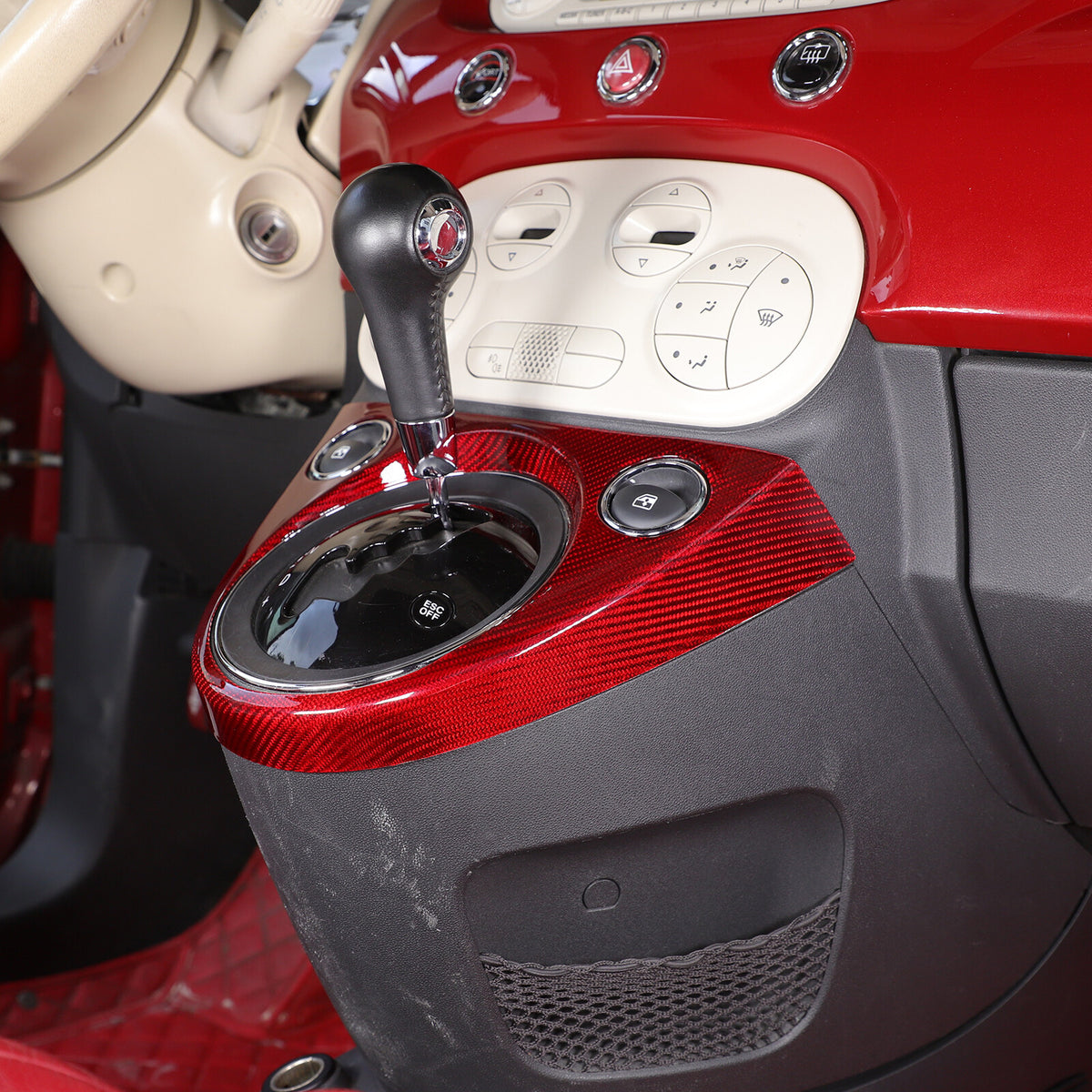 Red Real Carbon Fiber Center Gear Shift Panel Trim For Fiat 500 Abarth 595 10-22 24