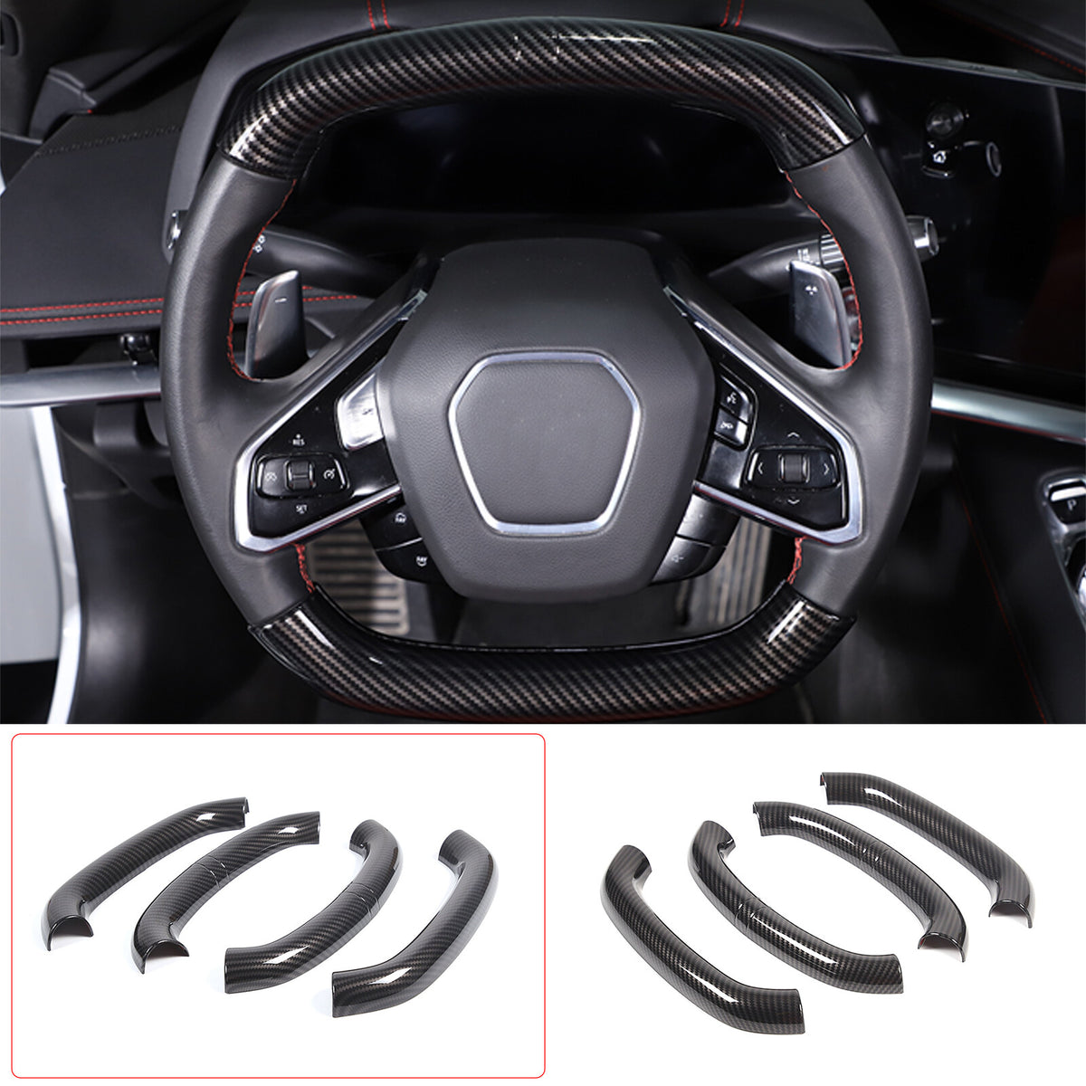 Carbon fiber Style Steering Wheel Top Lower Handle Cover Trim For C8 Corvette 18
