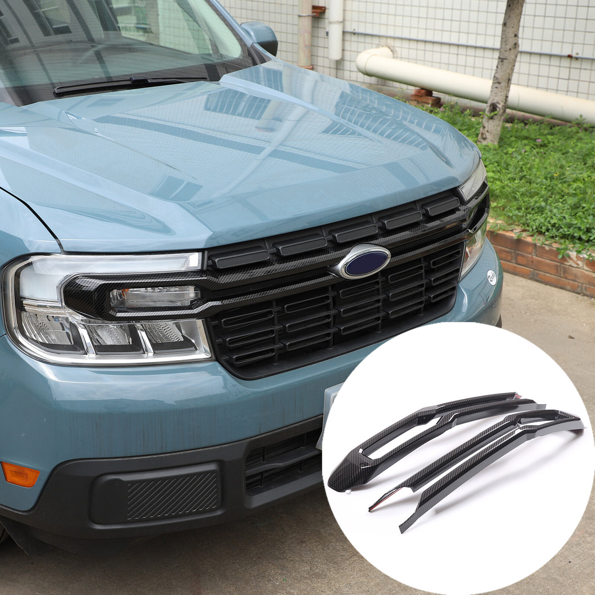 Carbon Fiber ABS Front Bumper Protect Grille Cover Trim For Ford Maverick 22-23 2