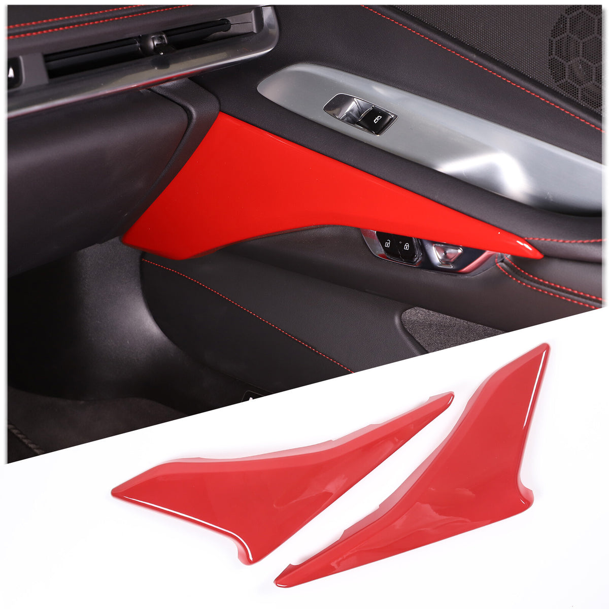 Red ABS Interior Door Panel Decor Cover Trim For Corvette C8 2020-2026 3