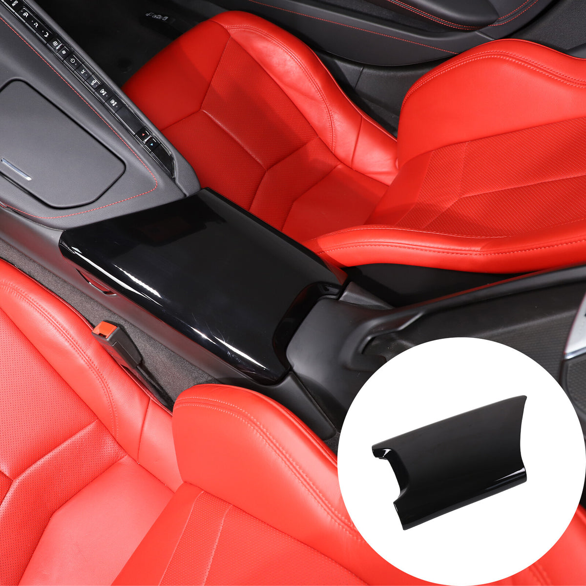 Glossy Black Center Console Armrest Box Lid Covers For C8 Corvette 20-26 US 2