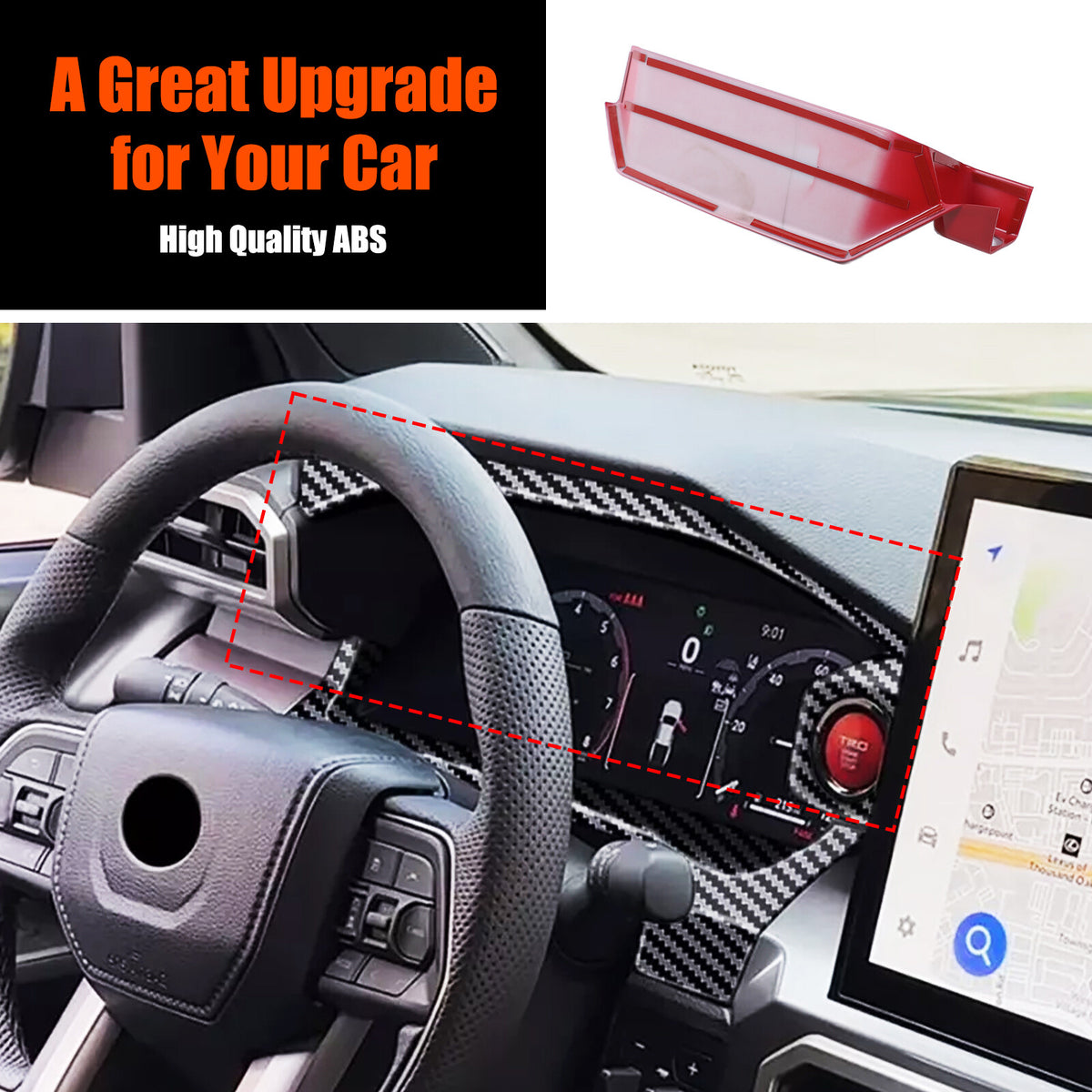 ABS Sporty Red Dashboard Instrument Upper Trim For Toyota Tacoma 2024+ US 8