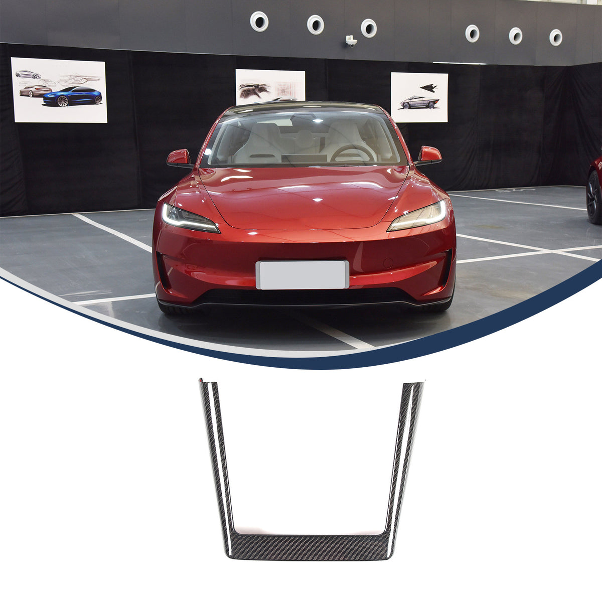 Real Dry Carbon Fiber Center Console Interior Trim Cover For Tesla Model 3 2023+ 2