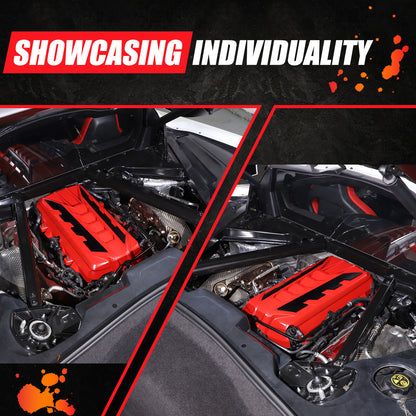 Red Engine Bay Panel Cover Trim in Edge Black For Corvette Coupe C8 2020-2026 US 23