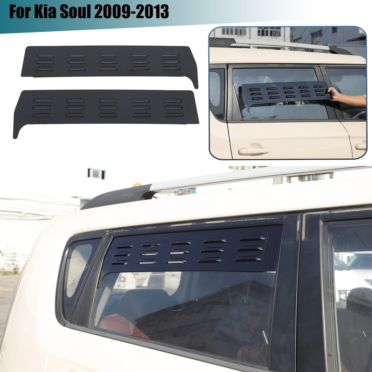 Black Rear Door Window Louver Air Vent Panel Trim Cover For Kia Soul 2009-2013 1