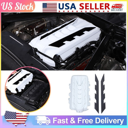 White Engine Bonnet Bay Panel Cover in Edge Black For Corvette Coupe C8 2020-26 1