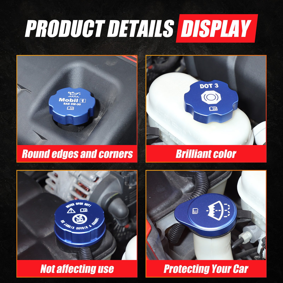 5pcs Alloy Blue Engine Cabin Fluid Cover Decorate Caps For Corvette C6 2005-2013 7