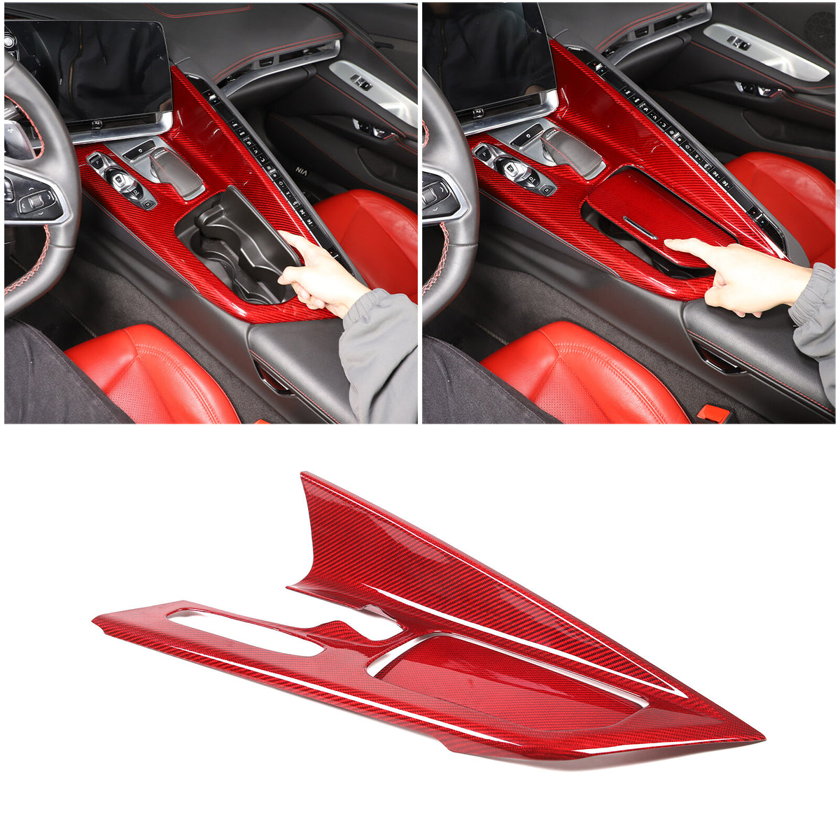 Red Center Console Gear Shift Panel Decor Cover Trim for Corvette C8 2020-25 19